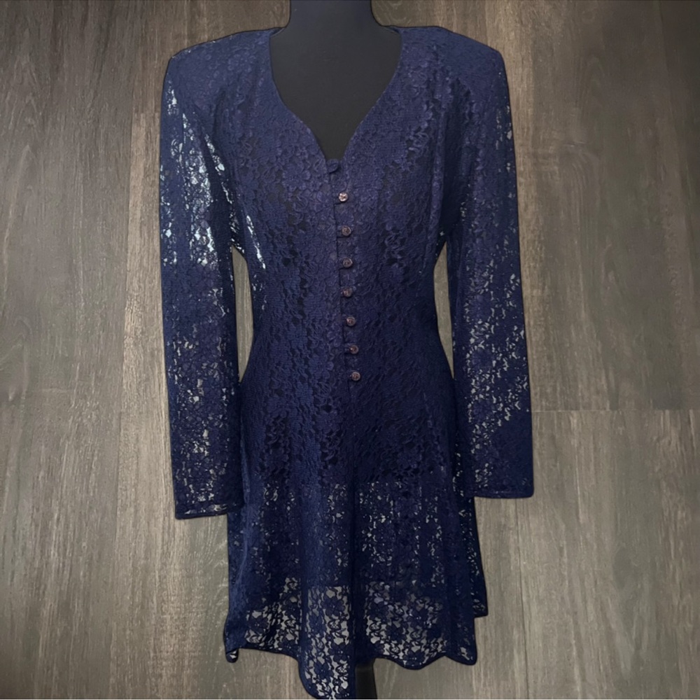 Vintage All That Jazz Navy Lace Corset Back Dress 11/12